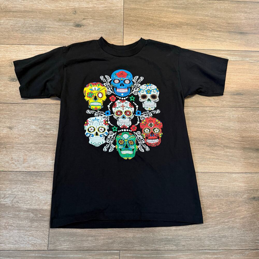 Day of the Dead Skulls Black Alstyle T Shirt Size M